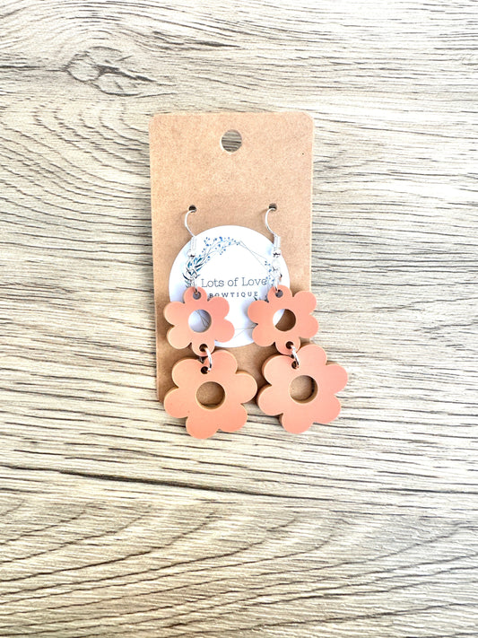 Matte Terracotta Double Daisy Earrings