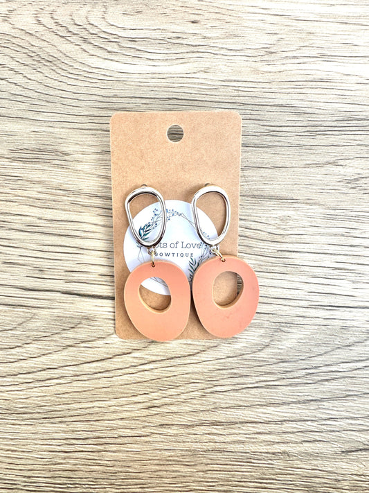 Matte Terracotta Oval Gold Stud Drop Earrings