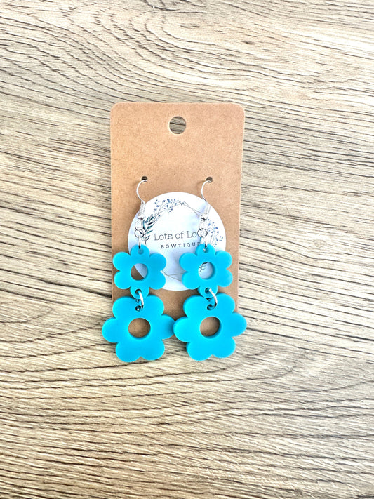 Matte Turqouise Double Daisy Earrings
