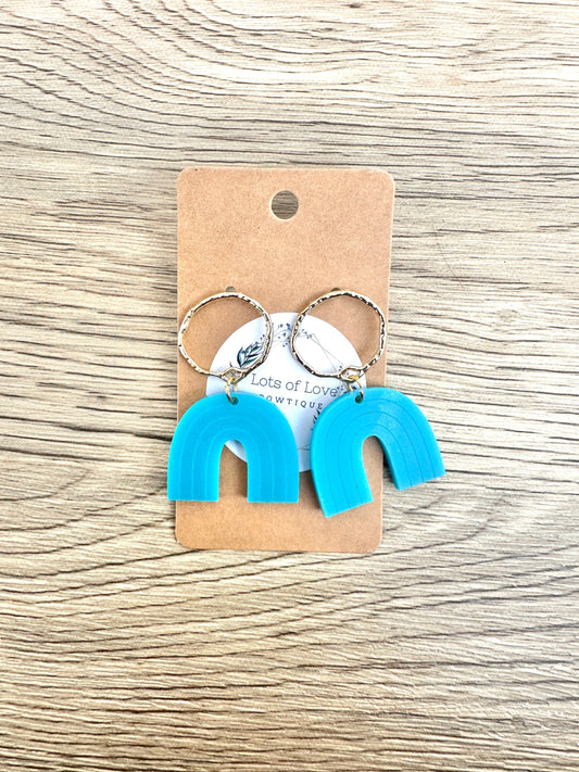 Matte Turqouise Gold hoop Stud Drop Rainbow Earrings