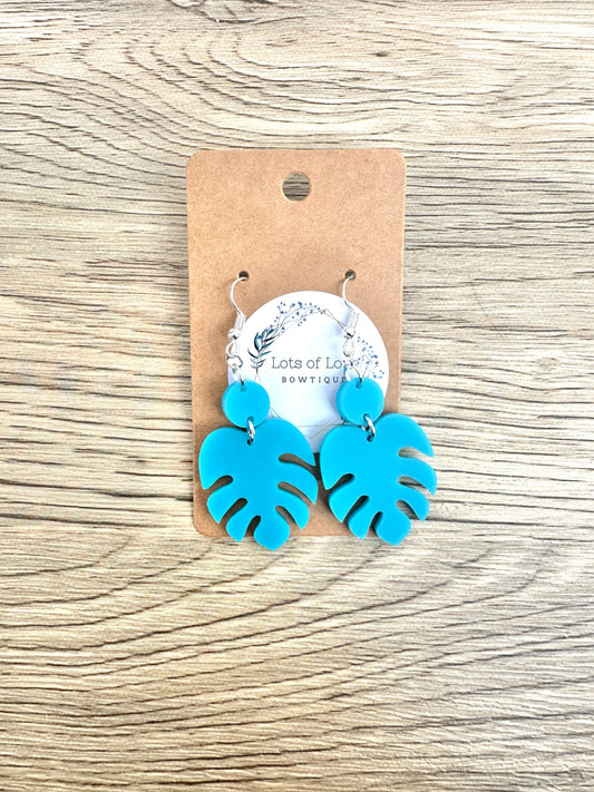 Matte Turqouise Monstera Leaf Earrings