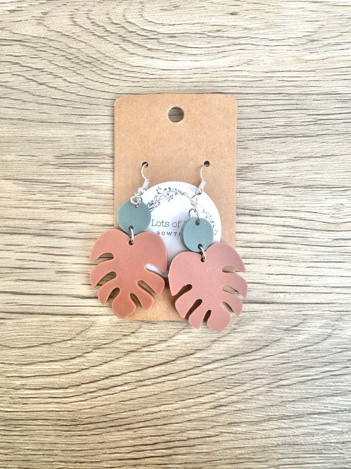 Matte Rust with Green Monstera Leaf Earrings