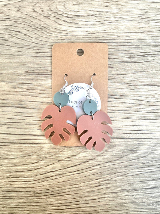 Matte Rust with Green Monstera Leaf Earrings