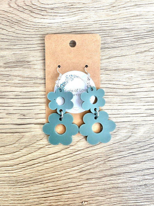 Matte Green Double Daisy Earrings