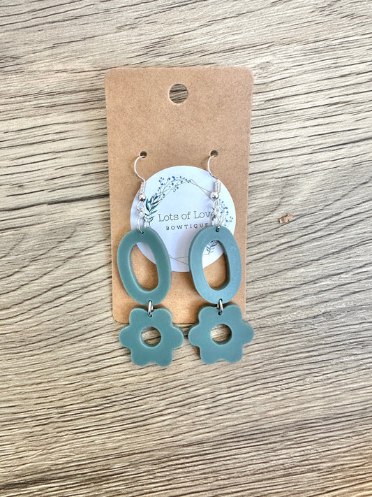 Matte Green Daisy Drop Earrings