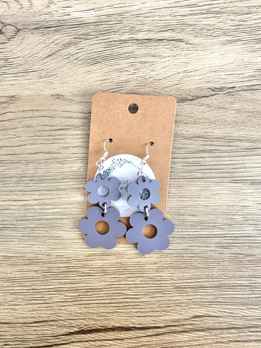 Matte Amethyst Double Daisy Earrings