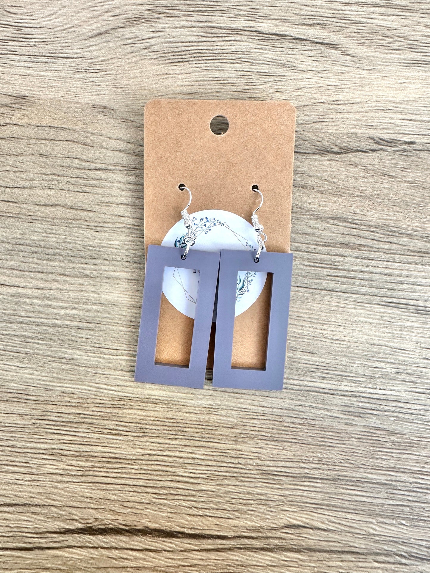 Matte Amethyst Hollow Rectangle Earrings