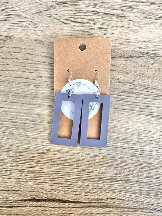 Matte Amethyst Hollow Rectangle Earrings