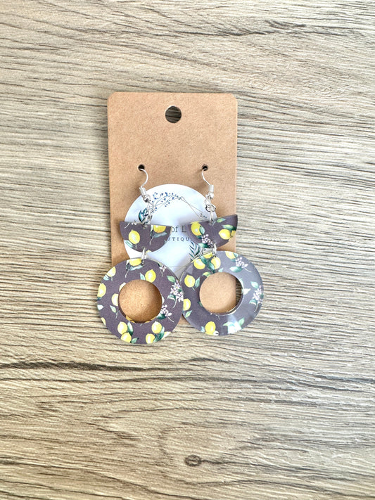 Lemon Circle Half Circle Drop Earrings