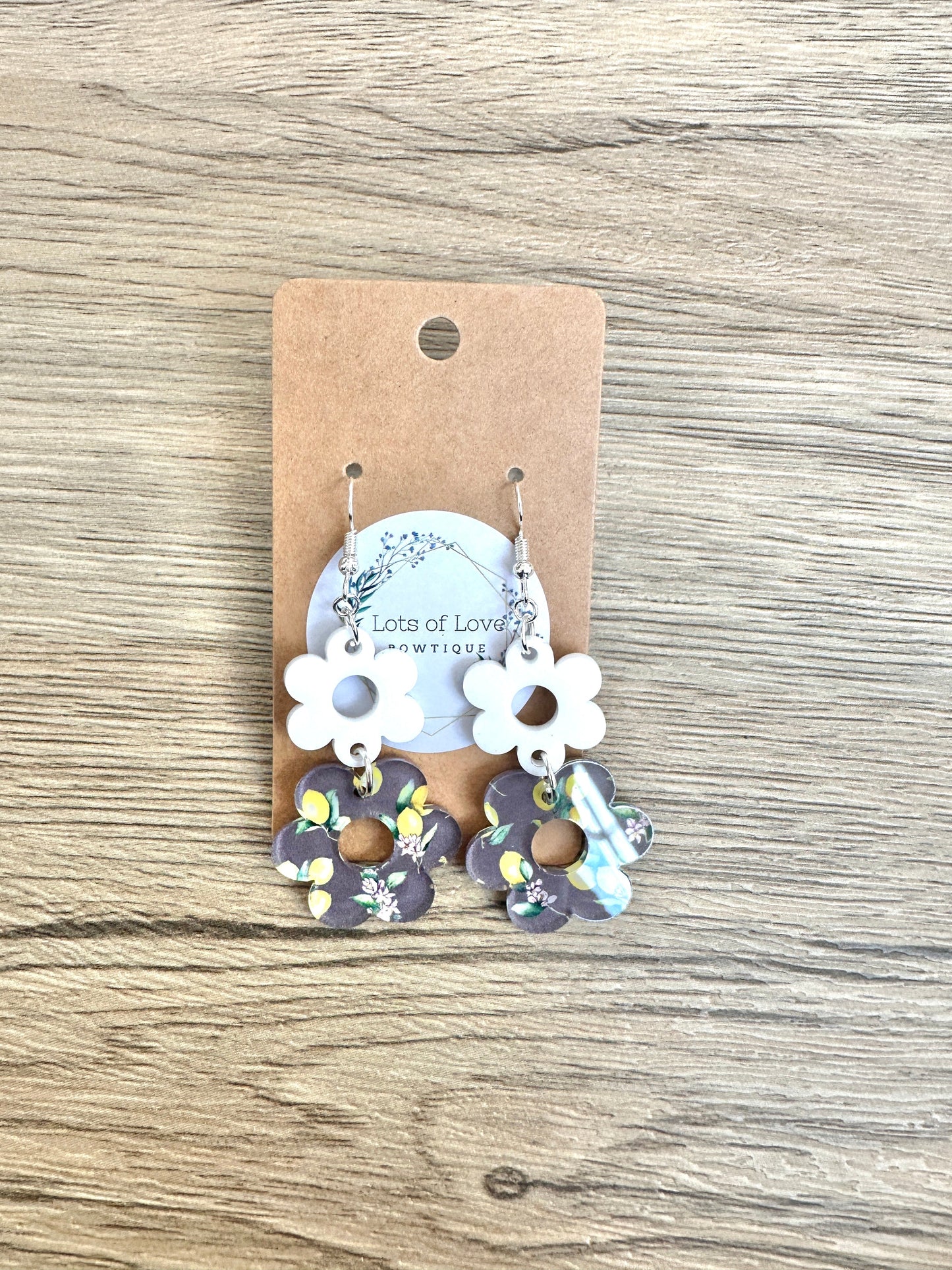 White and Lemon Double Daisy Earrings