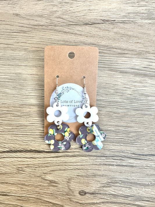 White and Lemon Double Daisy Earrings