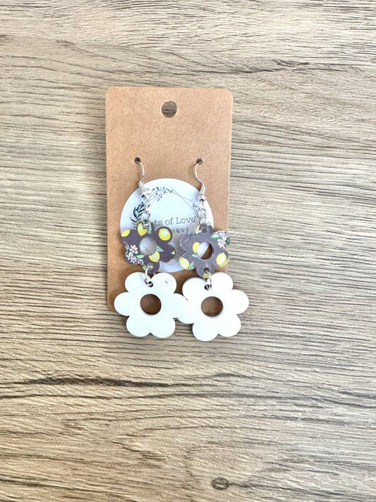 Lemon and White Double Daisy Earrings