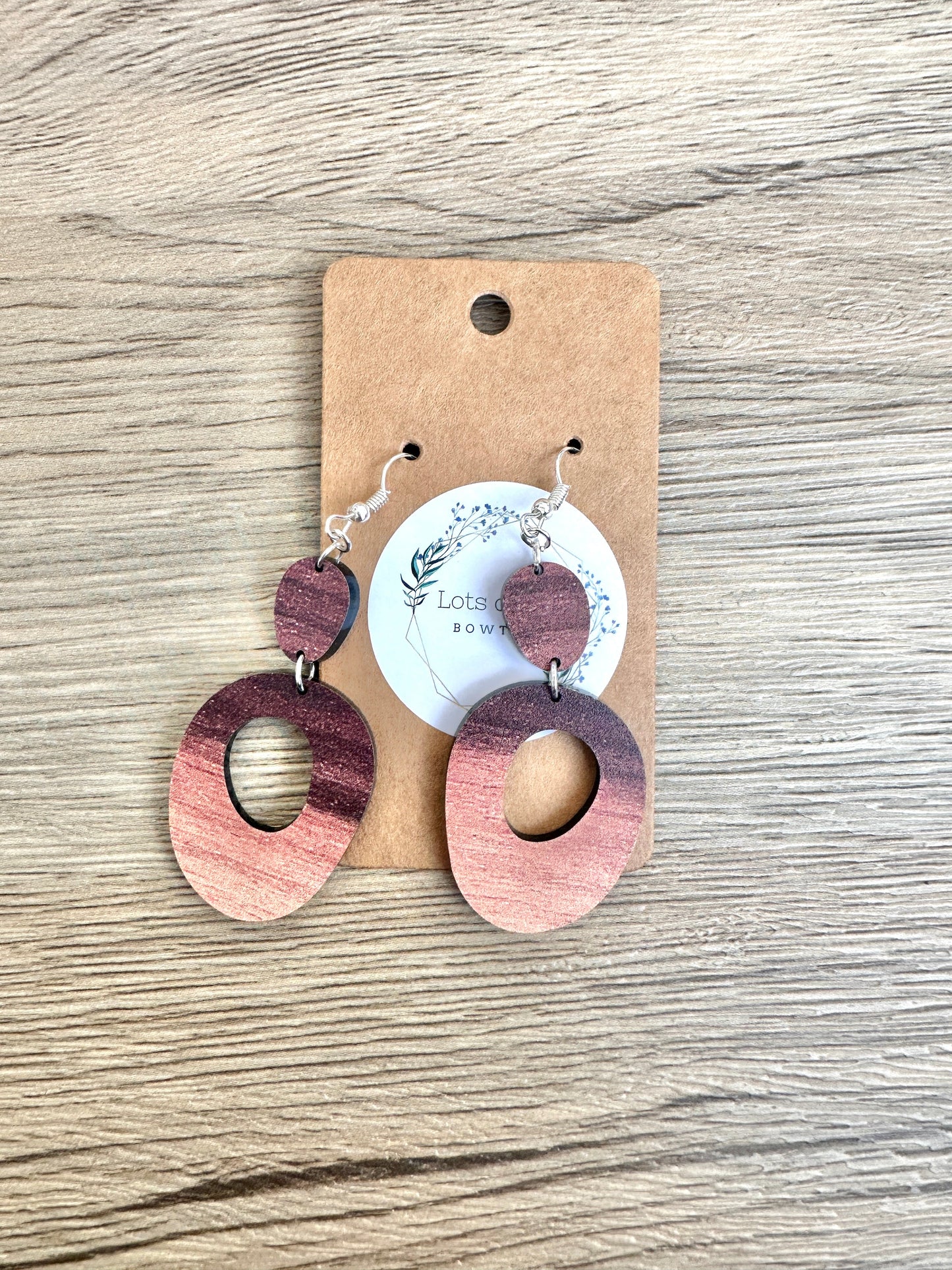 Wood Acrylic Oval Drop Earrings