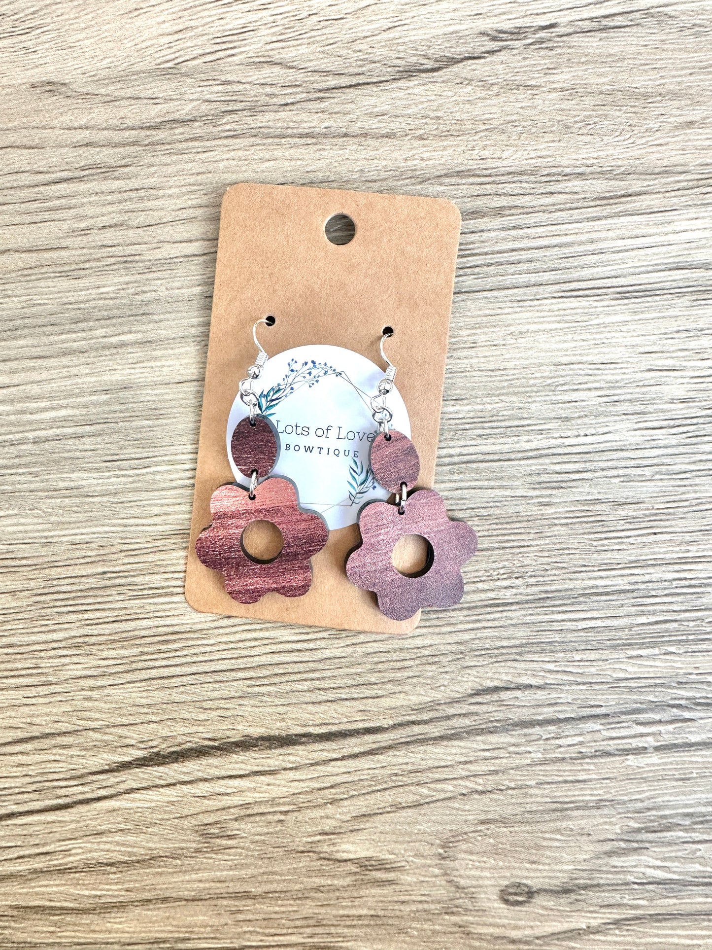 Wood Acrylic Daisy Drop Small Oval Earrings