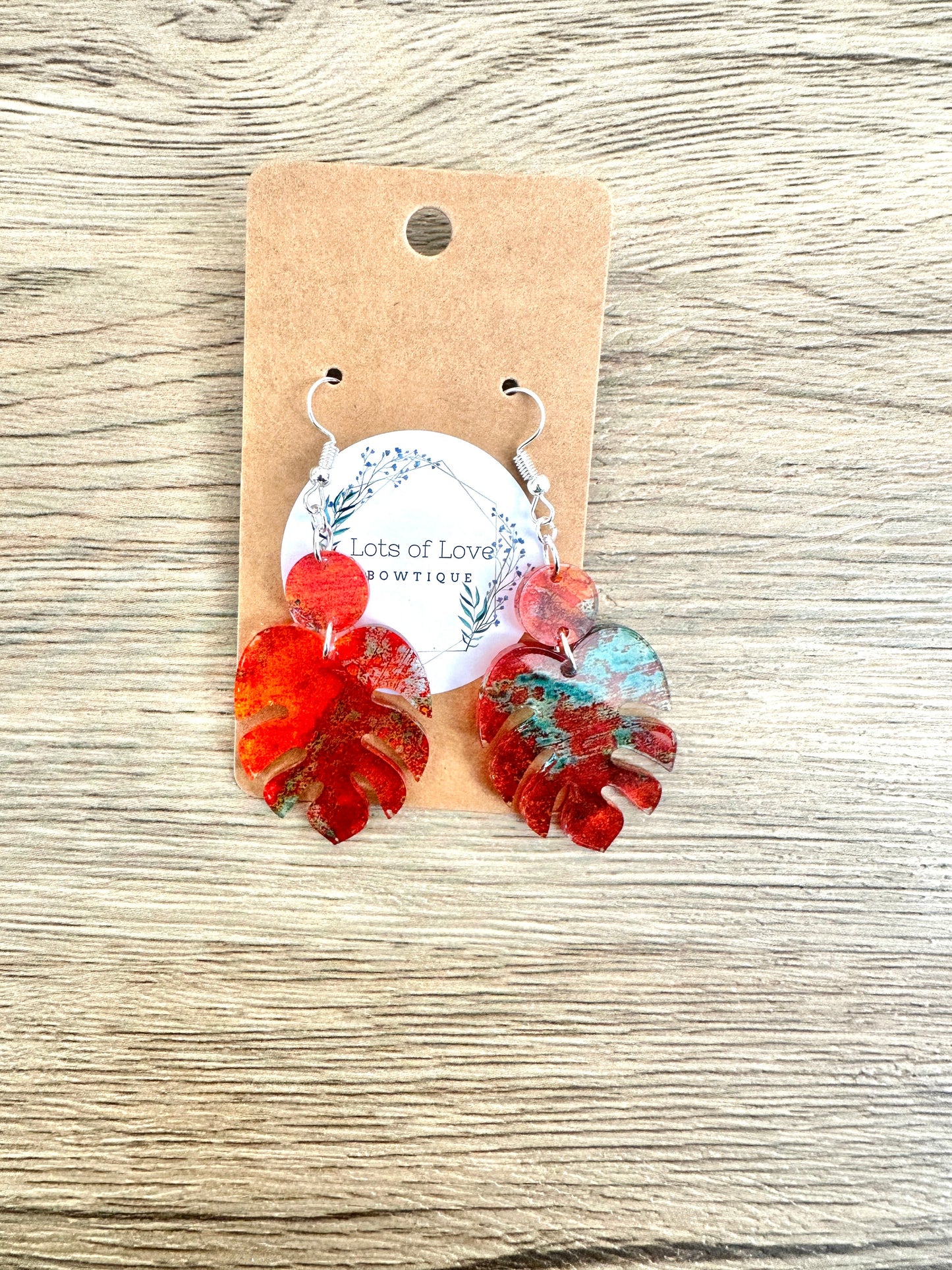Copper Acrylic Monstera Leaf Earrings