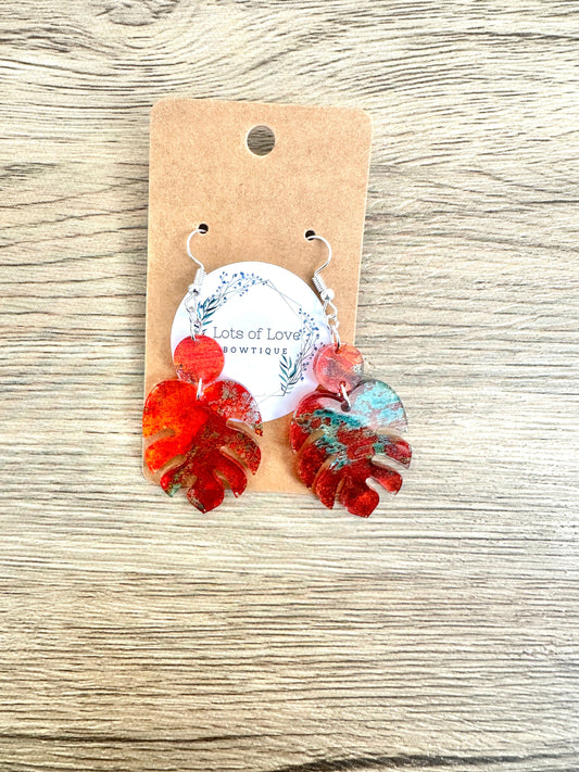 Copper Acrylic Monstera Leaf Earrings