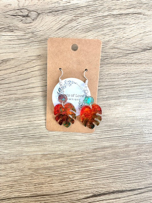 Copper Acrylic Mini Monstera Earrings