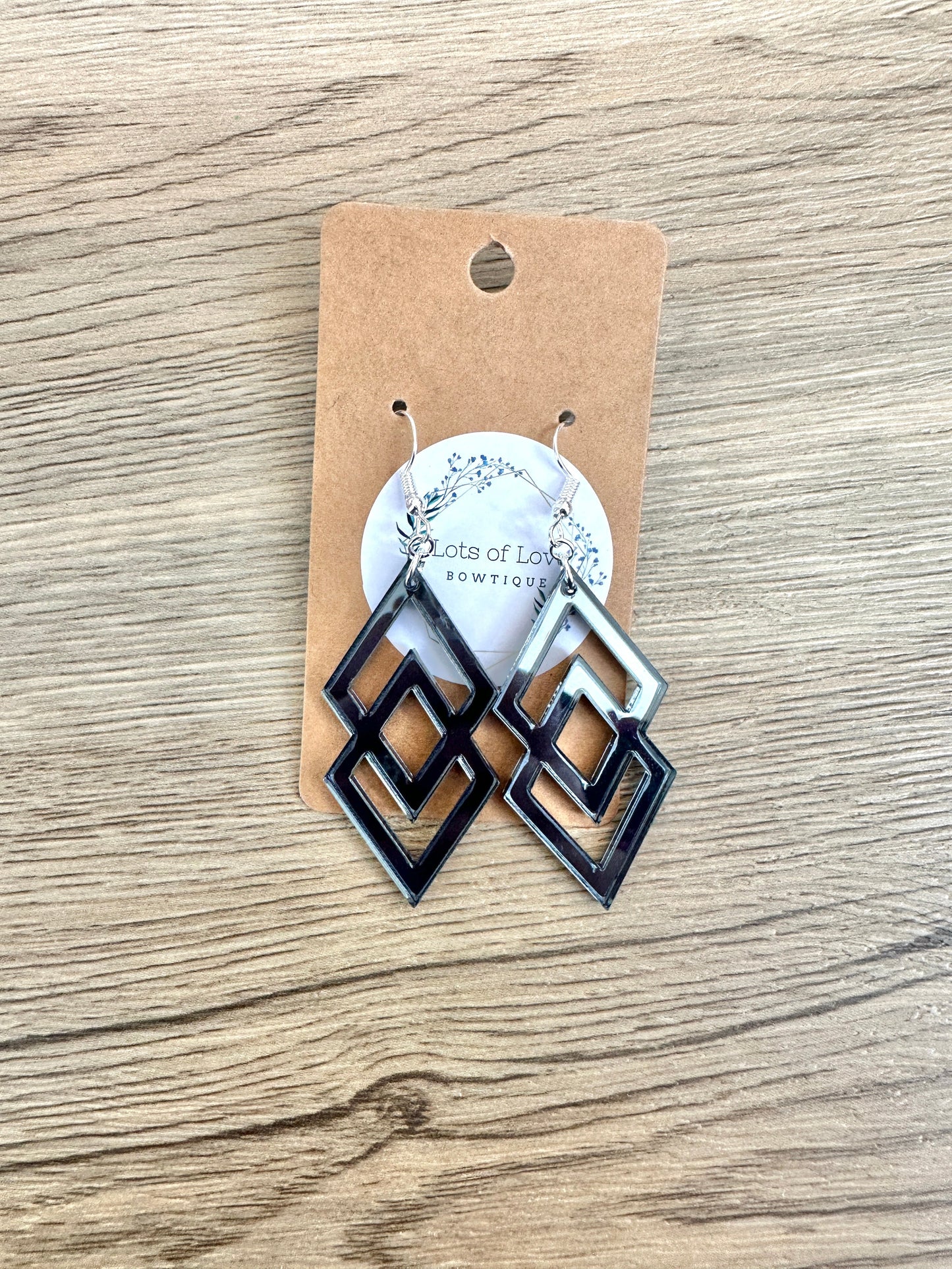 Charcoal Mirror Double Diamond Earrings