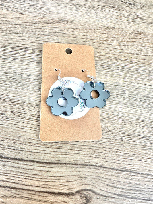 Charcoal Mirror Mini Daisy Earrings