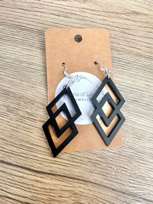 Matte Black Double Diamond Earrings