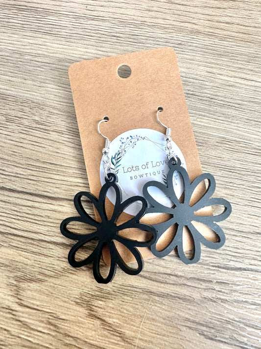 Matte Black Cut out Daisy Earrings