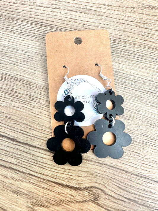 Matte Black Double Daisy Earrings