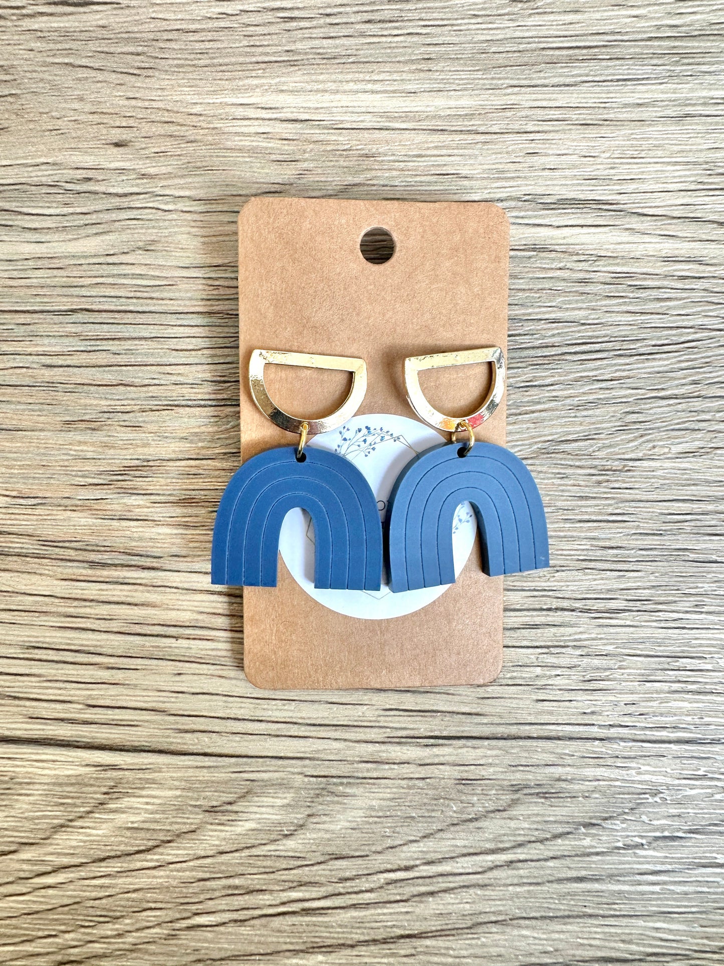 Matte Navy Rainbow Gold Stud Drop Earrings