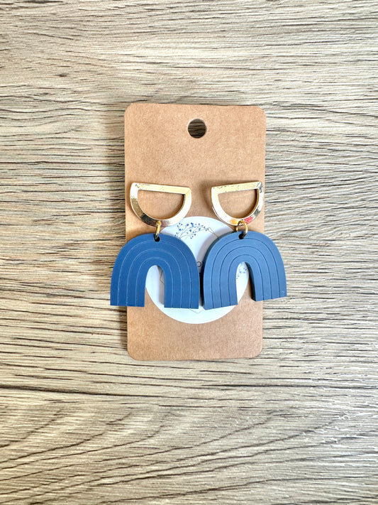 Matte Navy Rainbow Gold Stud Drop Earrings