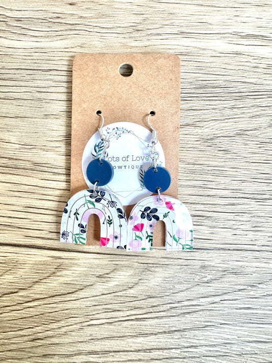 Floral with Navy Rainbow Earrings
