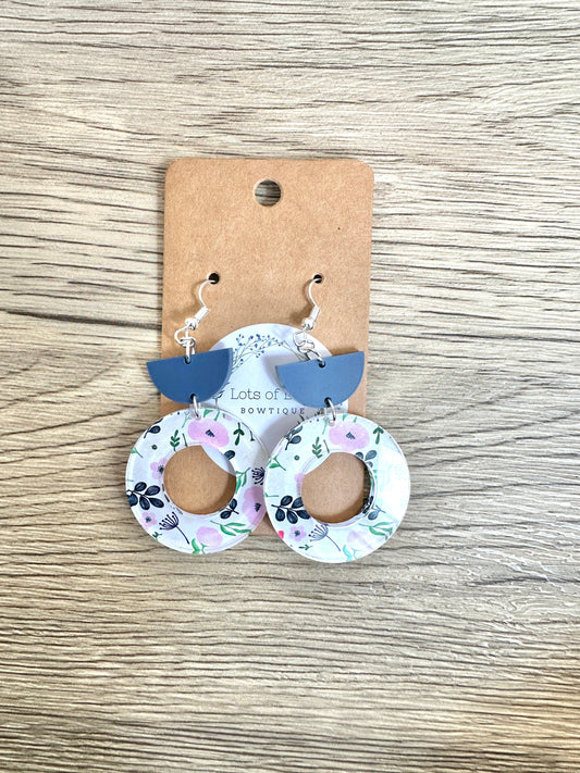Floral with Navy Half Circle Earrings