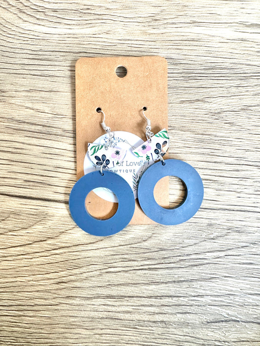 Navy With Floral Half Circle Earrings