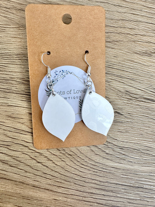 Matte and Shine White Leopard Mini Pointed Teardrop Earrings