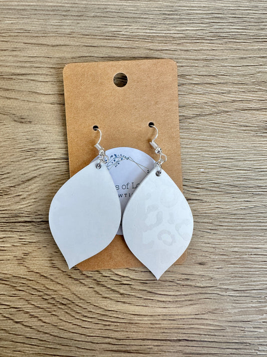 Matte and Shine White Leopard Pointed Teardrop Earrings