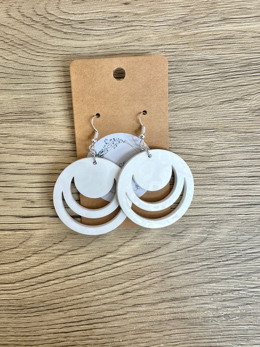 Matte and Shine White Leopard cut out Circle Earrings