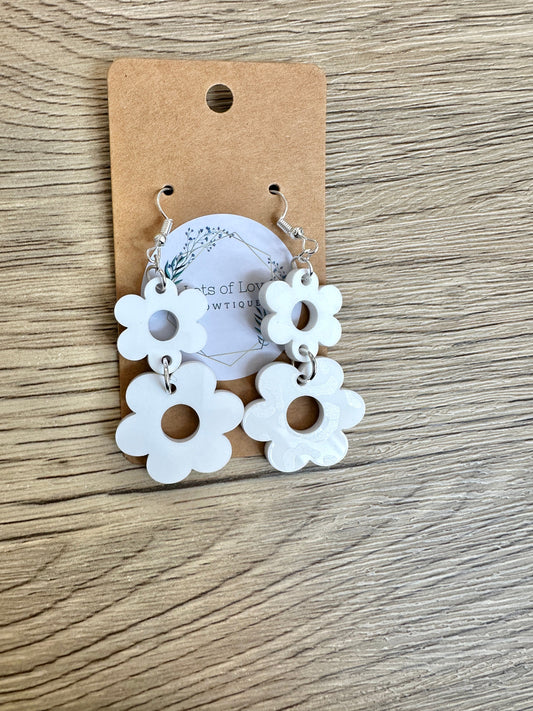 Matte and Shine White Leopard Doule Daisy Earrings