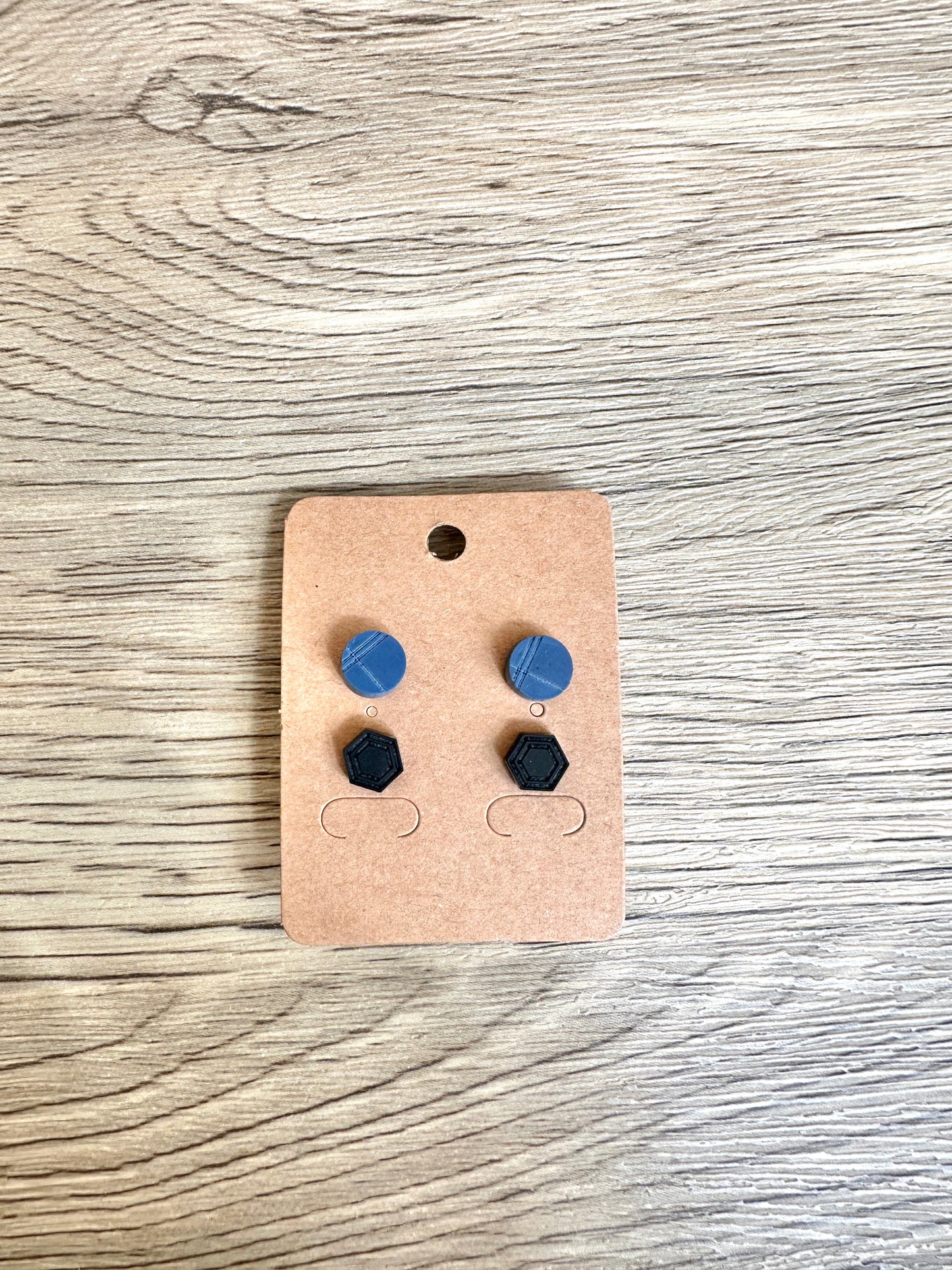 Blue Circle and Black Hexagon Stud Set