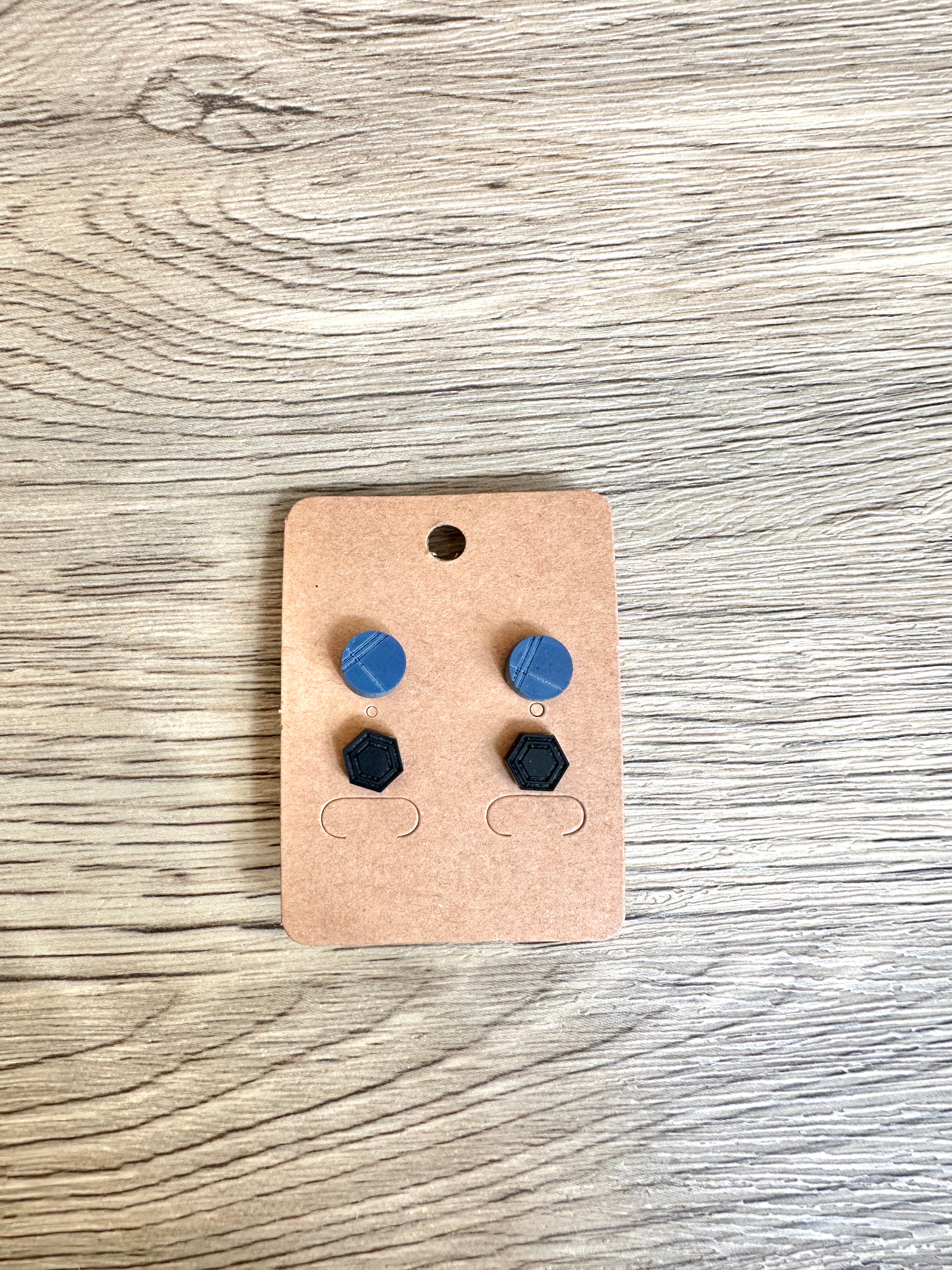 Blue Circle and Black Hexagon Stud Set