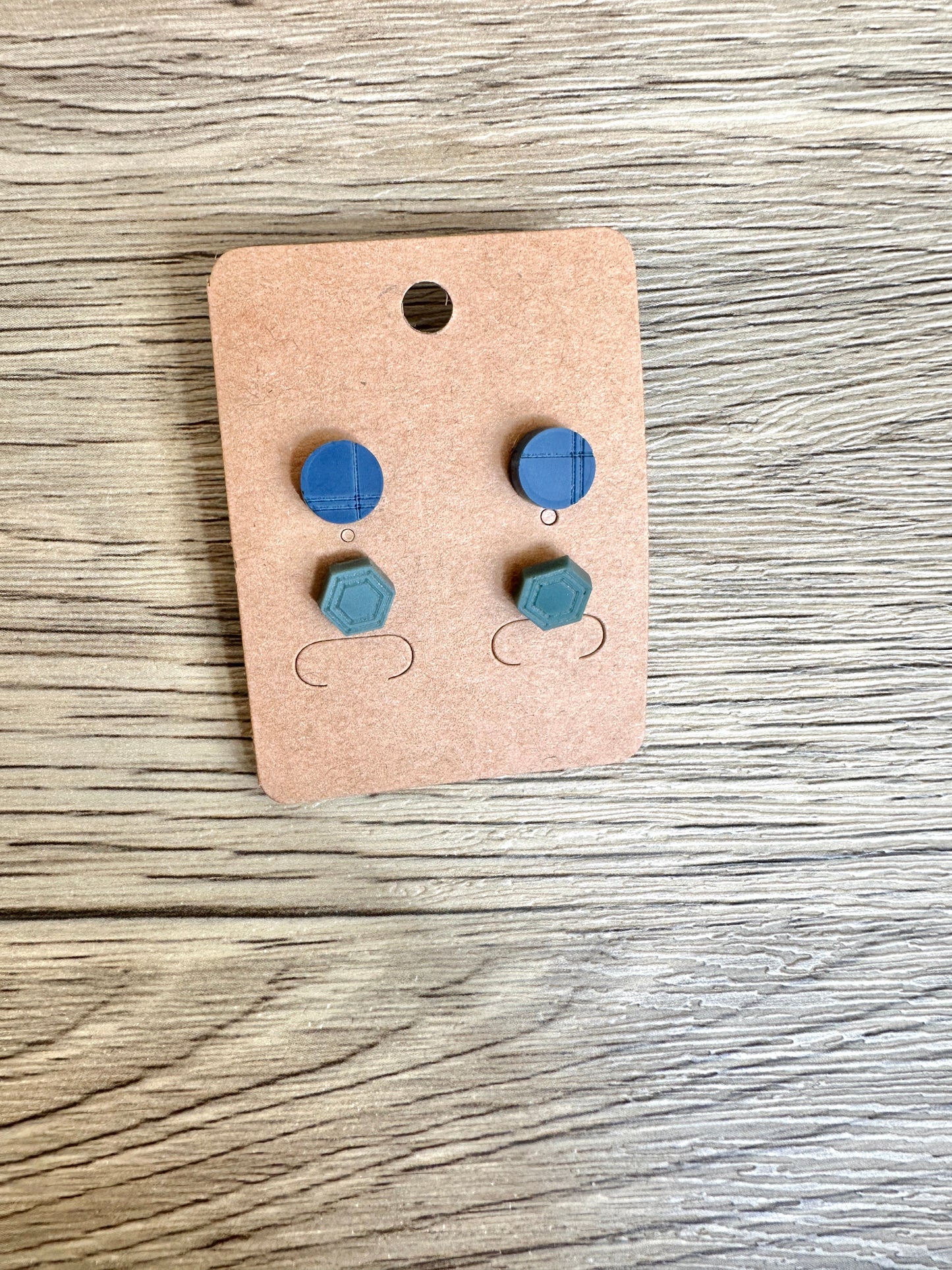 Blue Circle Green Hexagon Stud Set
