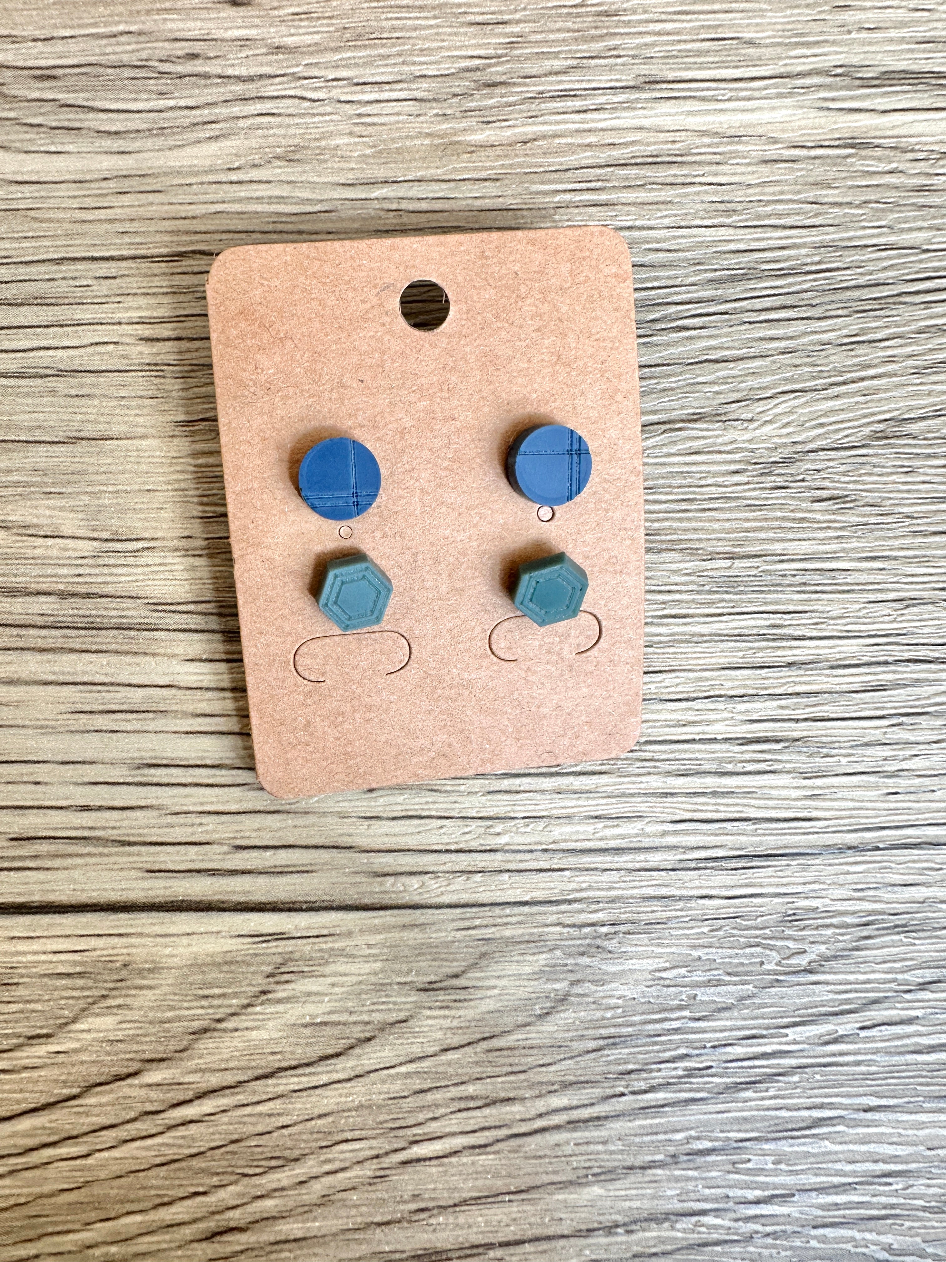 Blue Circle Green Hexagon Stud Set