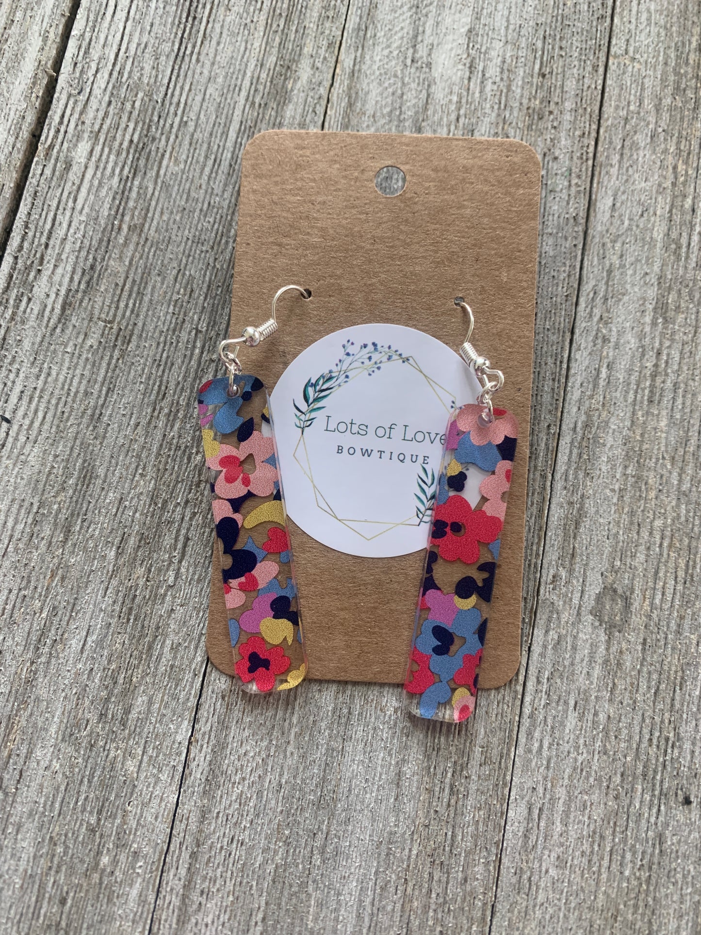 Clear Floral Acrylic Bar Earrings