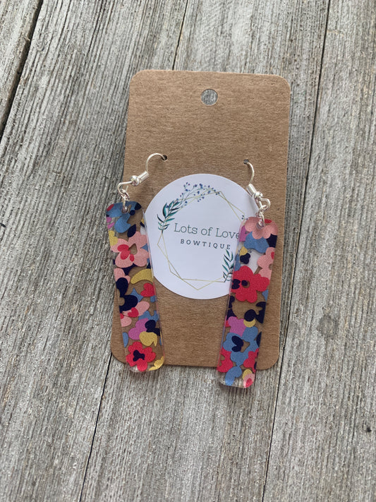 Clear Floral Acrylic Bar Earrings