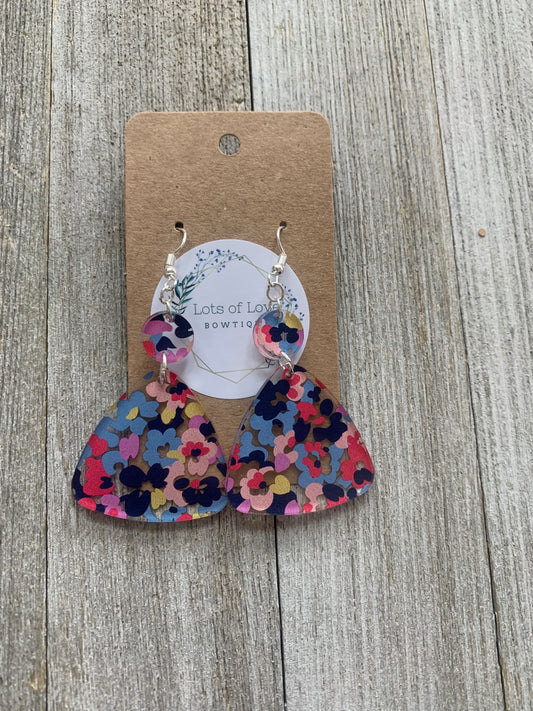 Clear Floral Acrylic Triangle Drop Earrings