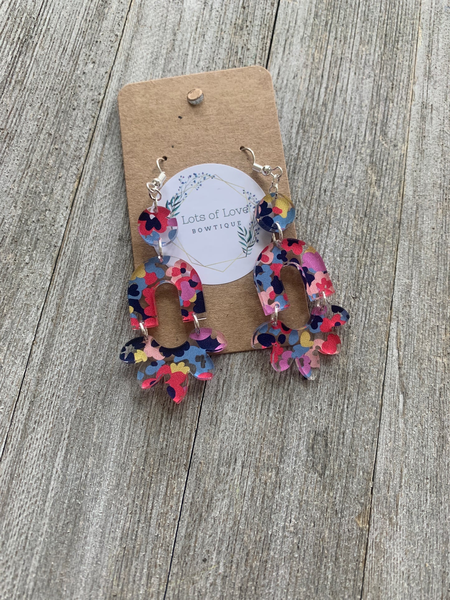 Clear Floral Acrylic Triple Drop Earrings