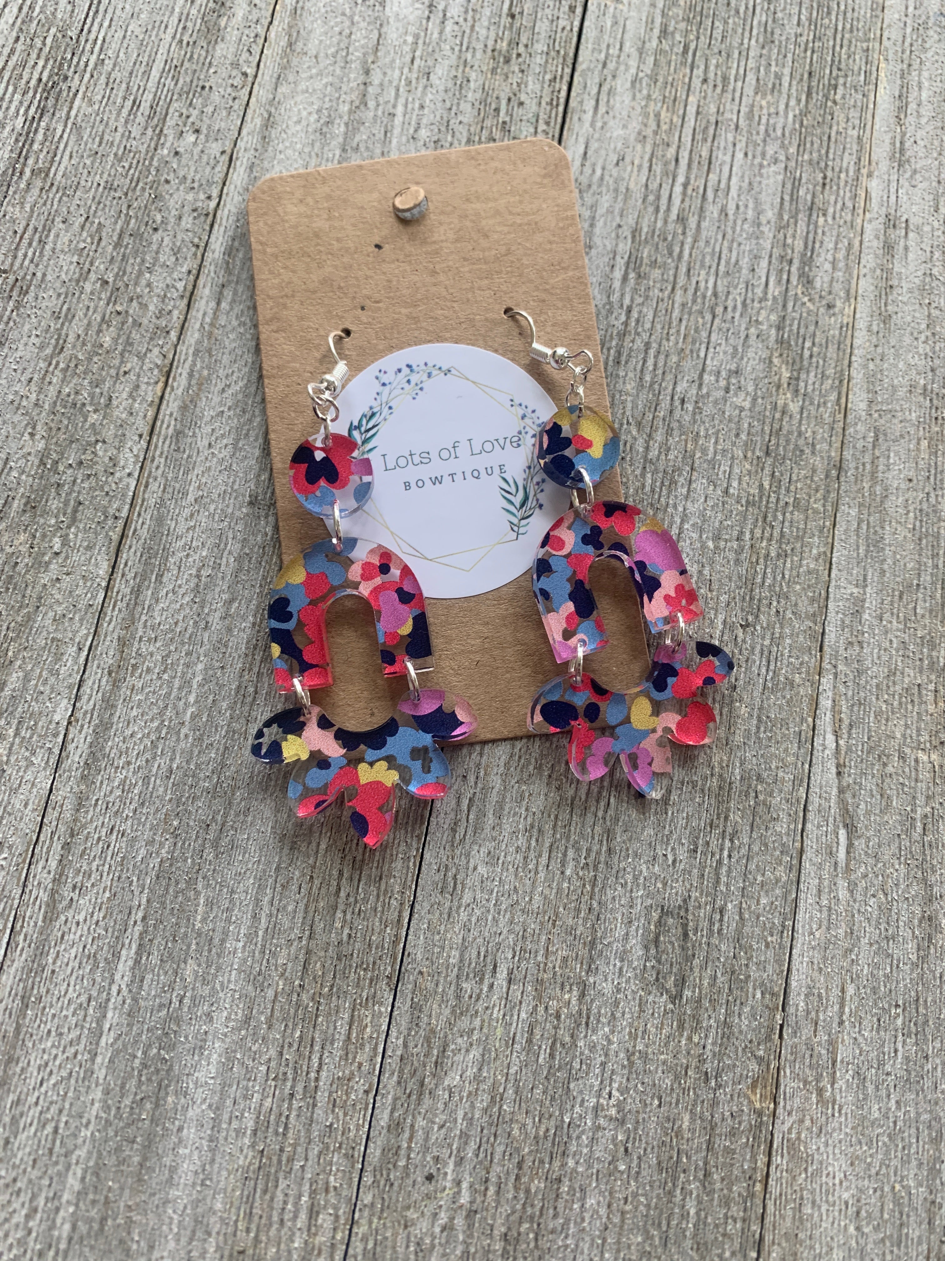 Clear Floral Acrylic Triple Drop Earrings
