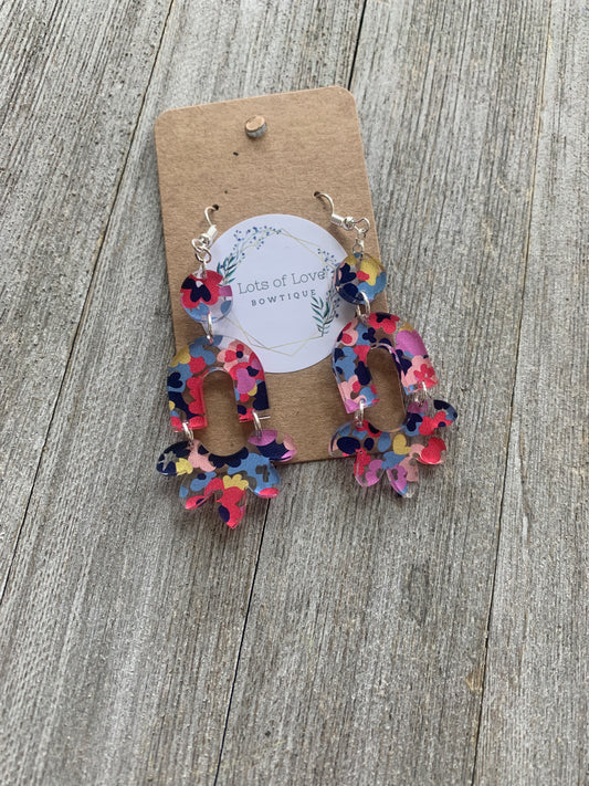 Clear Floral Acrylic Triple Drop Earrings