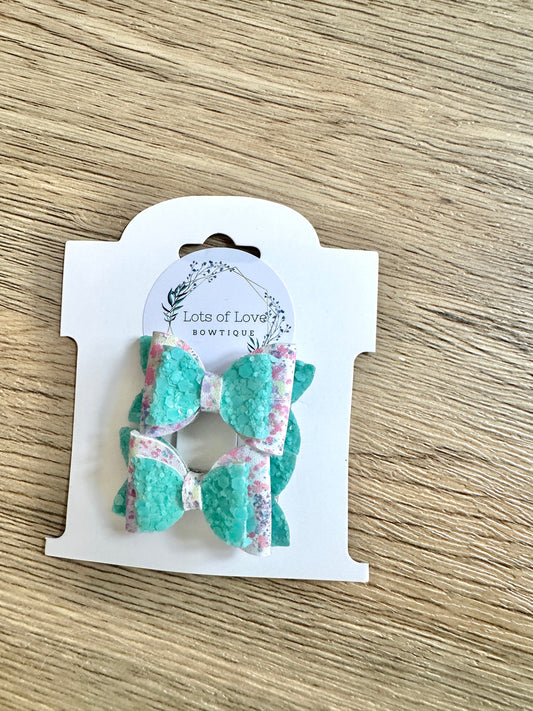 Seafoam Glitter and Speckles Mini Payton Pigtail Set