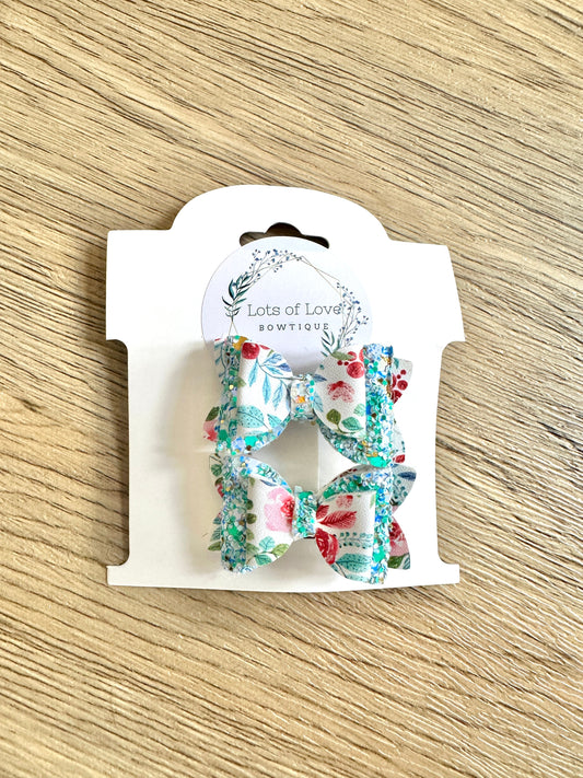 Glitter Top Pink and Blue Floral Mini Payton Pigtail Set