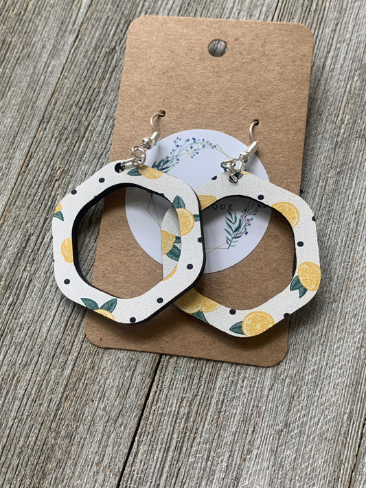 Lemon Hollow Hexagon Earrings