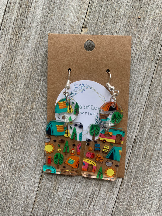 Clear Camping Acrylic Rectangle Drop Earrings