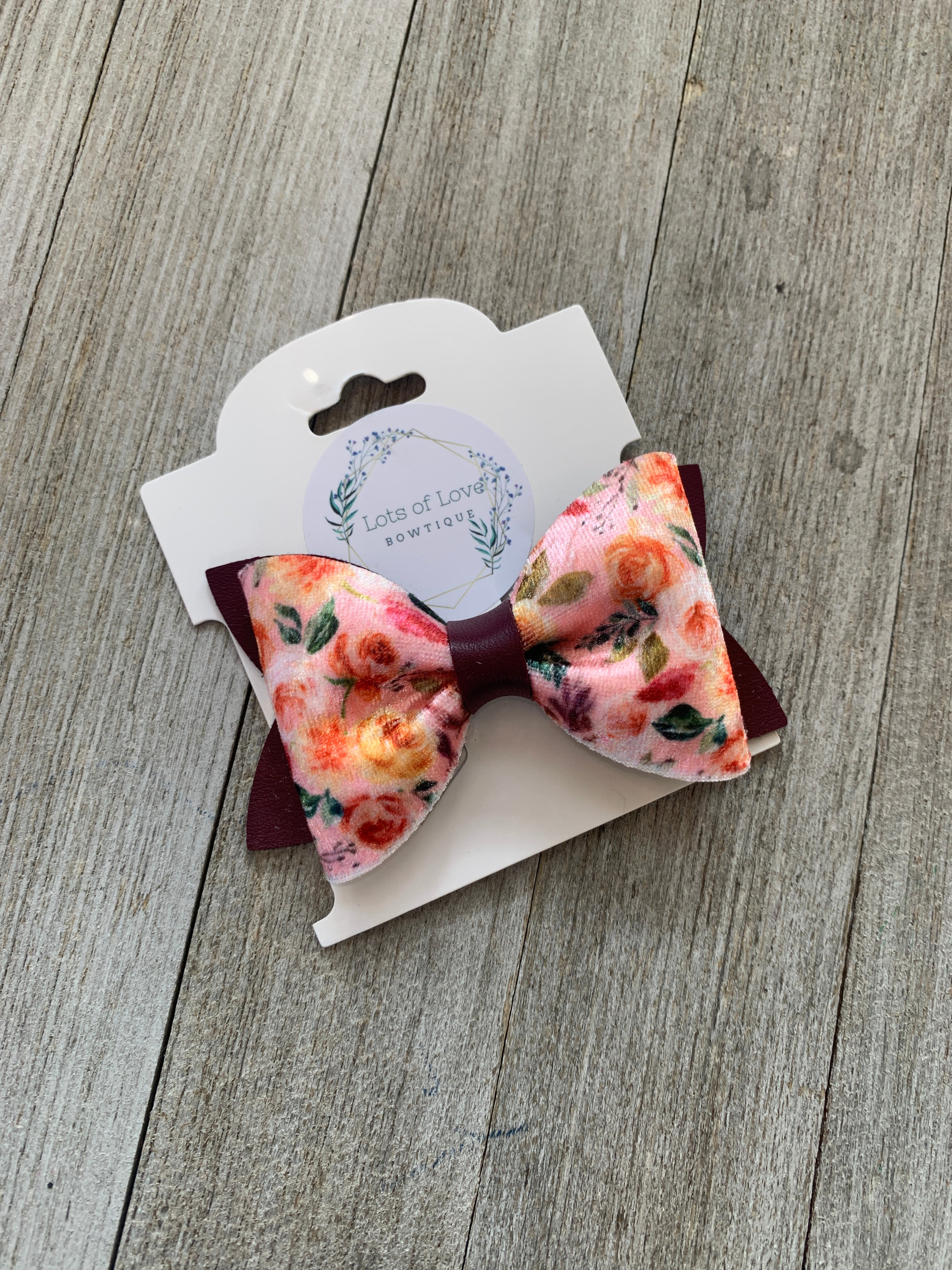 Floral and Maroon Jordyn Bow